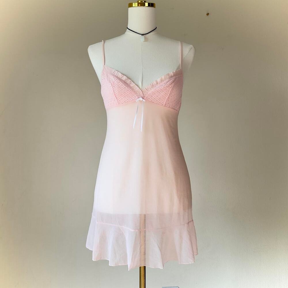 VTG 2004 Light Pink Slip Dress Victoria’s Secret Sheer Mesh Dollette - Large